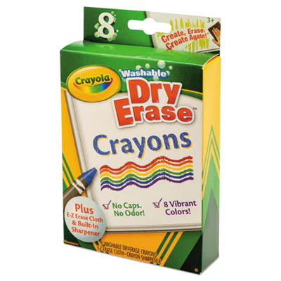 Washable Dry Erase Crayons w/E-Z Erase Cloth, Assorted Colors, 8/Pack - Image 3