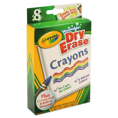 Washable Dry Erase Crayons w/E-Z Erase Cloth, Assorted Colors, 8/Pack - Image 4